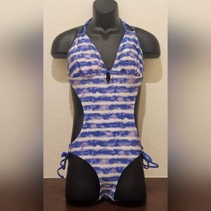 Joe Boxer Striped Blue and White One Piece Swimsuit